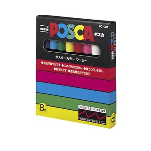 Uniball Uni Posca PC3M/8 Packung mit 8 Wasserfarben-Markern feine Spitzenbreite Farben sortiert1